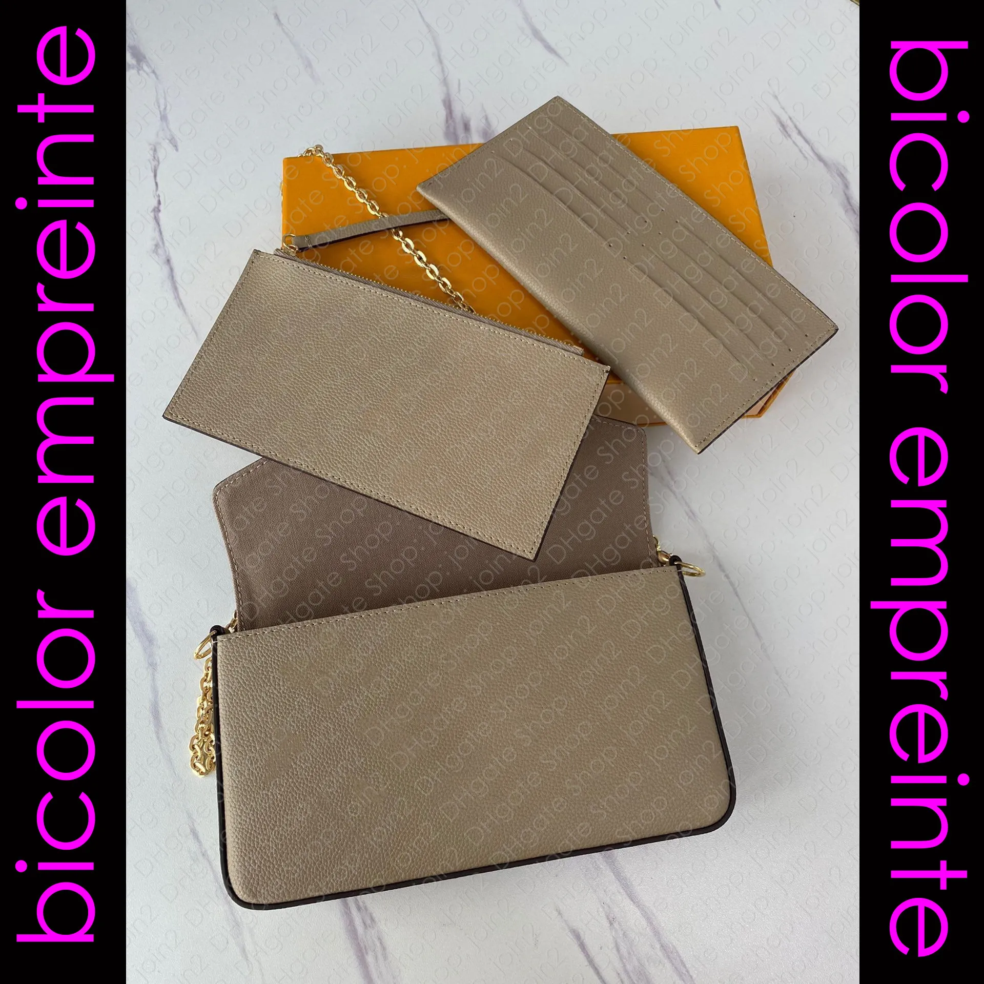 bicolor M69977 F￉LICIE FELICIE POCHETTE Designer Dam Axlar Cross Body Kedja Plånbok Flik Clutch Väska Nyckelkortshållare Dragkedja