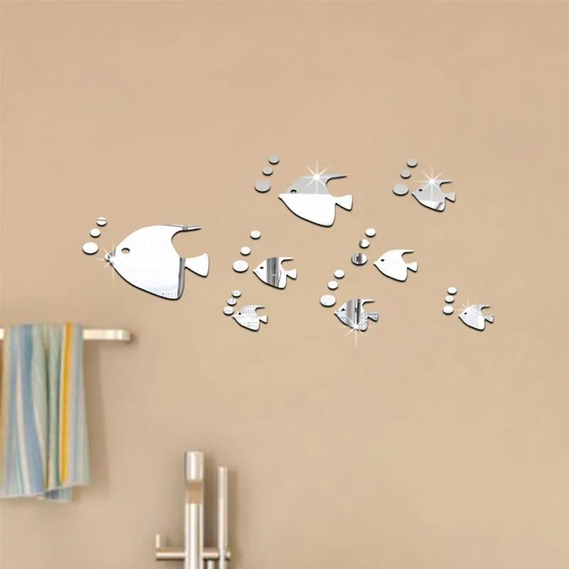 Removable Sea Fish Bubble Wall Sticker 3D Mirror Stickers Mural DIY Decal Home Decor