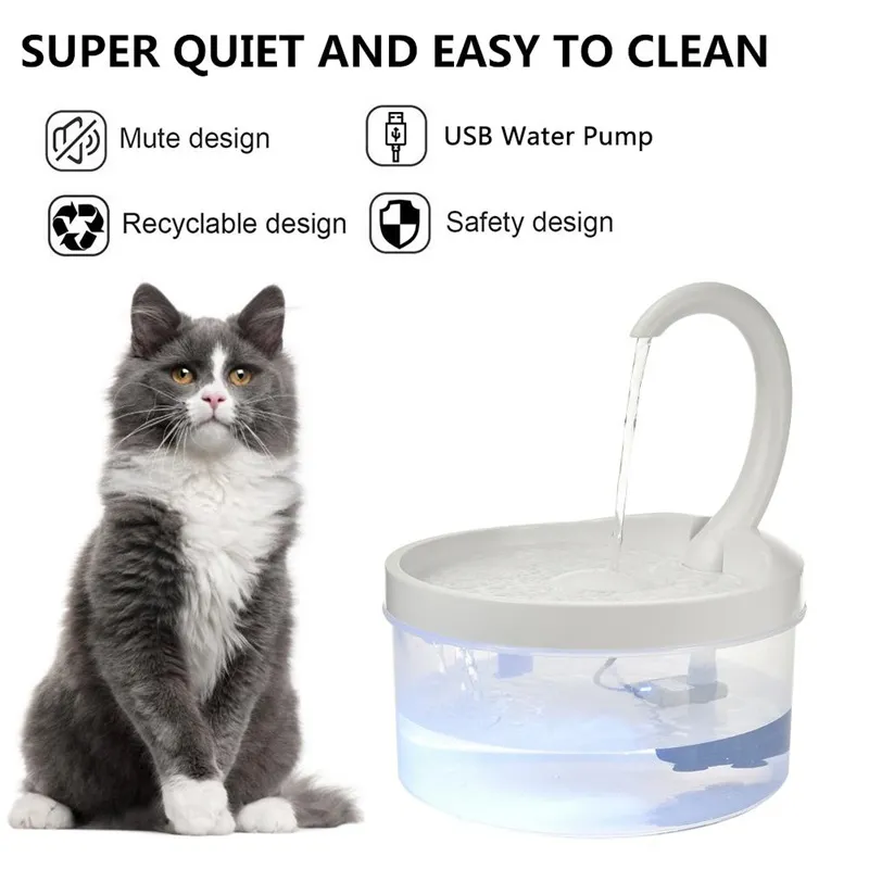 2L Fountain LED Pet Cat Feeder Blue Light USB بالطاقة التلقائي موزع المياه مرشح الشراب للقطط الكلاب الحيوانات الأليفة المورد