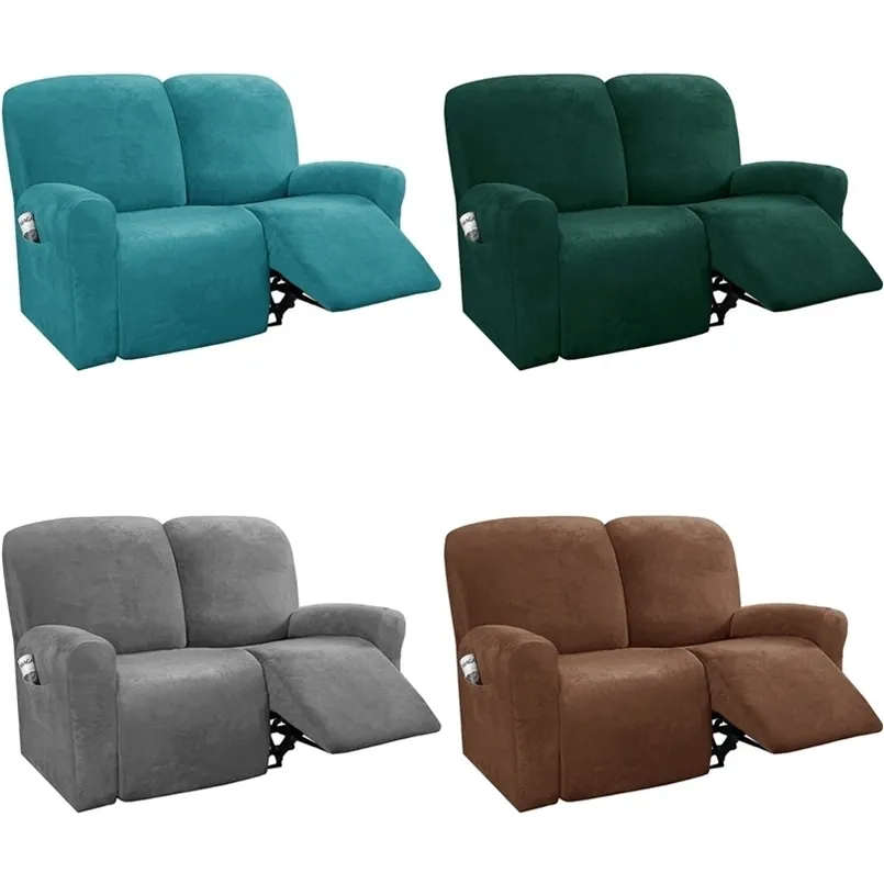 1 2 Sits Velvet Recliner Cover Stretch Lounger Soffa Stol Slipcovers för vardagsrum soffa täcker möbelskydds elastik 211116