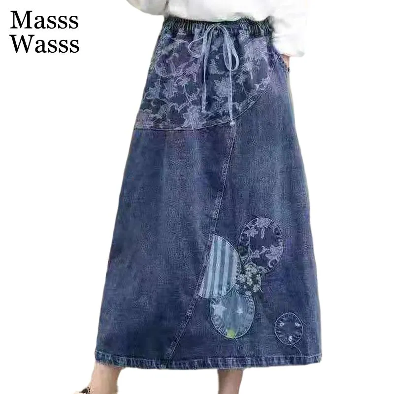 Jupes Masss Wasss luxe européen 2021 Style dames imprimé Patchwork jupe femmes élastique décontracté femme surdimensionné vêtements