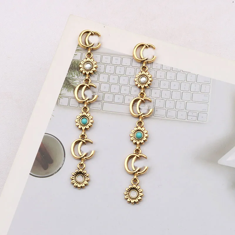 Famous Gold Plated Brand Designers Double Letters Stud Dangle Hoop Geometric Women Long Tassel Crystal Rhinestone Pearl Earring