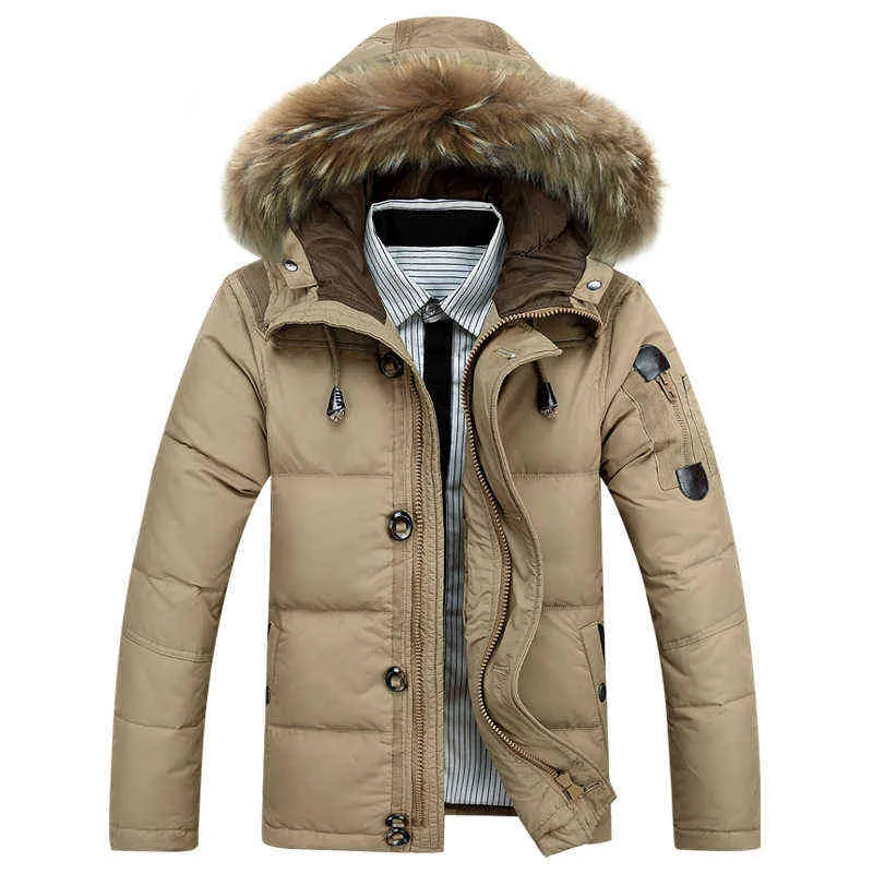 새로운 남자 다운 재킷 한국어 버전 두꺼운 너구리 개 큰 머리카락 칼라 남성용 코트 캐주얼웨어 G1115