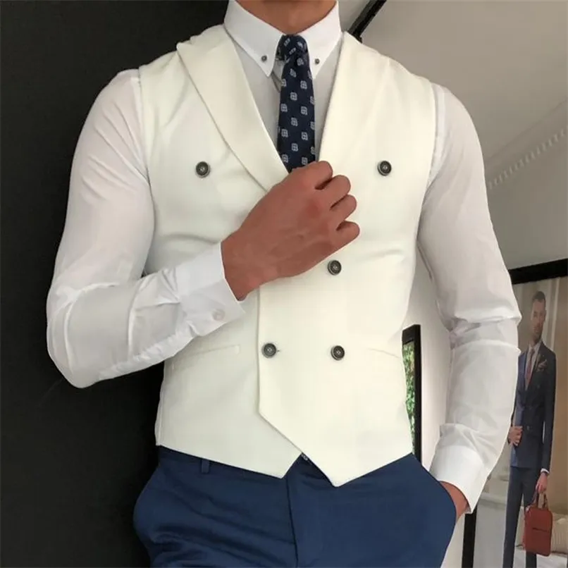 Branco magro ajuste homens colete com duplo breasted feitos sob encomenda terno masculino wasitcoat wasitcoat wedding wedding gromsmen cintura casaco 210923