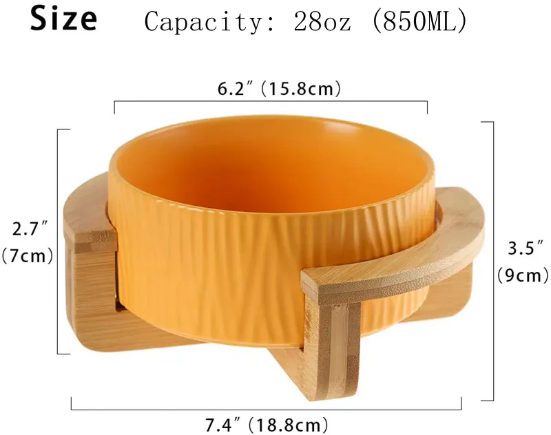 Elevated Ceramic Cat Bowl with Wood Stand - Tree Design, No Spill Pet ...