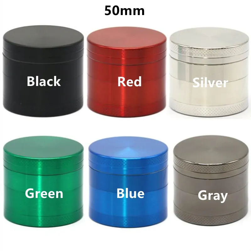 4 Layers Zinc Alloy OEM Logo Dry Herb Tobacco Portable Smoking Grinder 50mm Pure Color Hand Muller Metal Crusher With Scraper