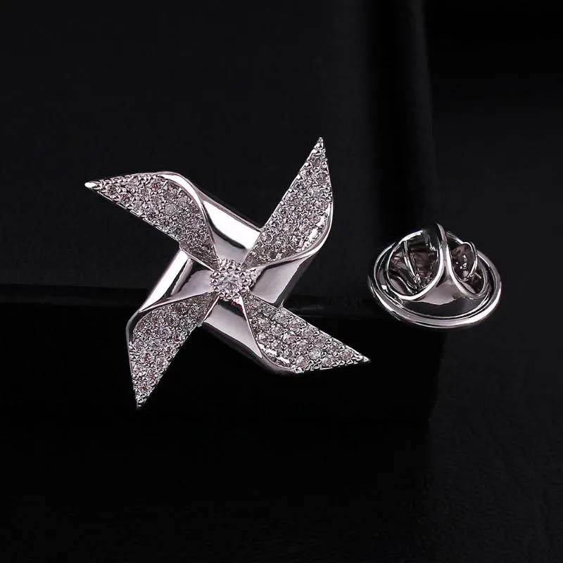 Szpilki, broszki Mikro wauny CZ Złoto Broszka Lapel Pin Personal Windmill Mężczyzna lub Lady Collar Moda Ornament Biżuteria