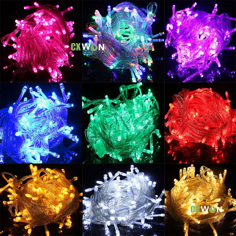 10 M 100leds Kolorowe LED Struny Christmas String Lights Outdoor Decorations Lighting Party Wedding 110 V 220 V Czerwony Bule Zielony Żółty Ciepły Biały Purpurowy Różowy Rgby