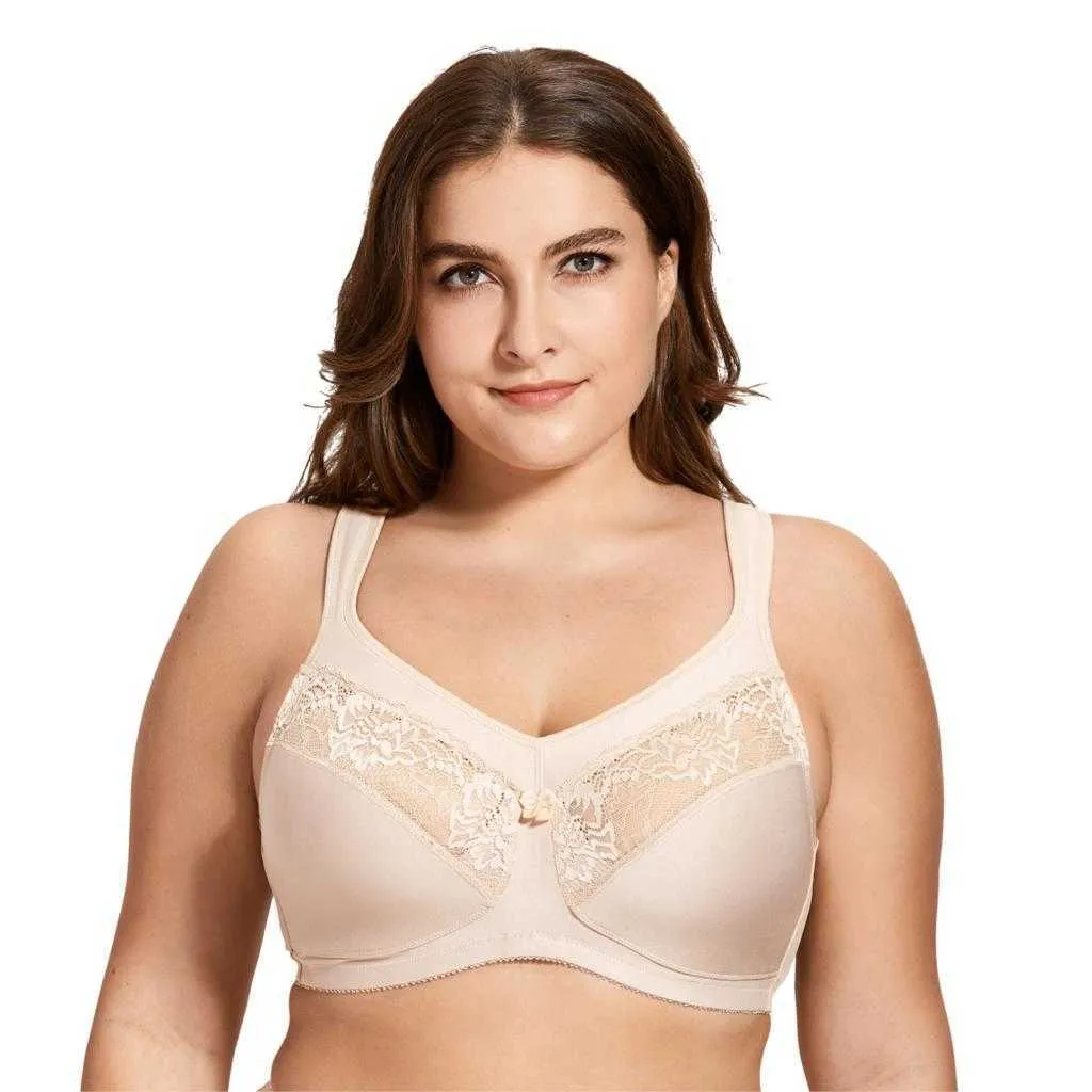 Women's Cotton Unlined Full Coverage Support Wire free Plus Size Minimizer Bra 210623