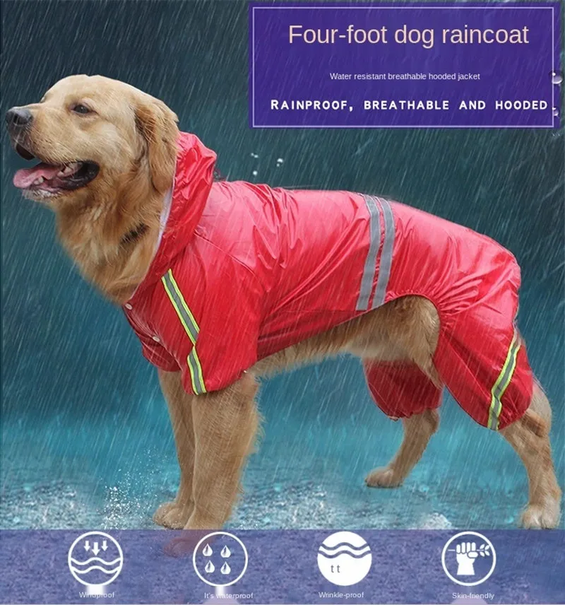 Pet Dog Double deck Raincoat Glisten Bar Hoody Waterproof Rain Lovely Jackets Coat Clothes Strip Reflective Four legged dog raincoat