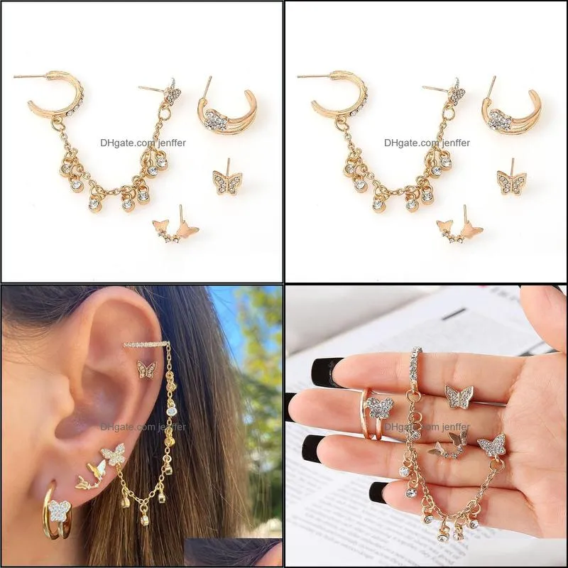 Dangle & Chandelier Charm Rhinestone Tassel Chain Earrings Cute Butterfles Crystal Earring Female Party Gifts Fashion Jewelry Ear