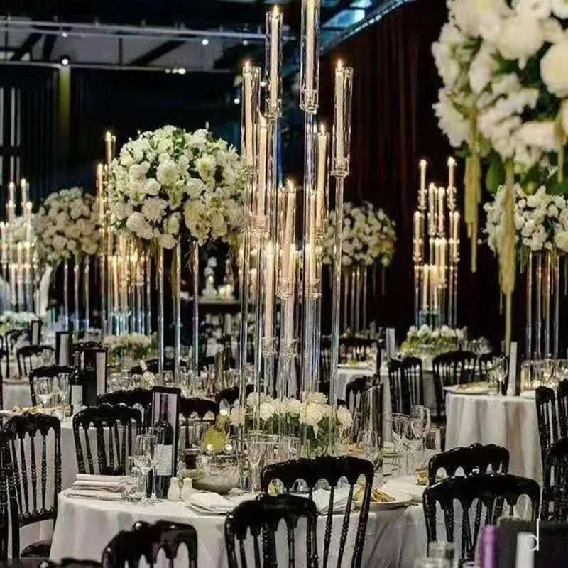 Świeczki Posiadacze 4-5 Głowice Akrylowe Świecznik Ślub Wedding Candelabra Centerpieces Kwiat Stoisko Urodziny Candelabrum