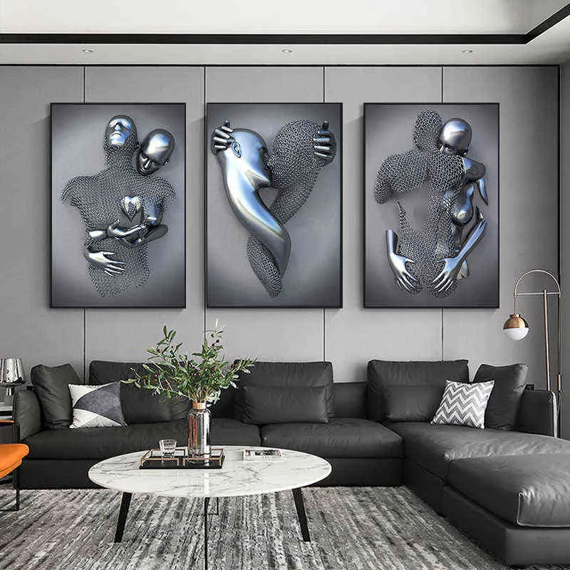 Metalen Figuur Standbeeld Art Canvas Schilderij Romantische Abstracte Posters en Prints Muur Foto Moderne Woonkamer Kerstcadeaus H1110