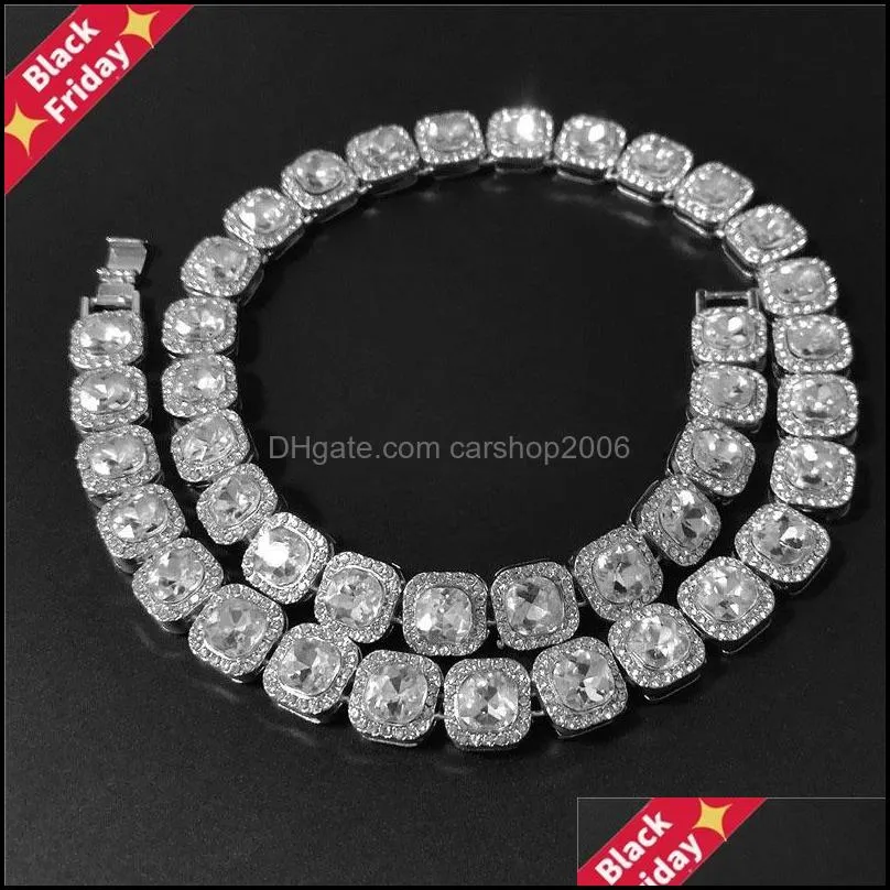 Chaînes Colliers Pendentifs Jewelrychains 12.5Mm Qualité Prong Set Grande Taille Solitaire Tennis Chaîne Collier Hommes Femmes Glacé Bling Cz Char