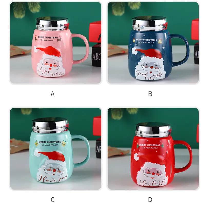 550ml Christmas Ceramic Mugs Santa Claus Cups Drinkware With Mirror Lid Creative Gifts Child Water Mug Coffee Fruit Juice Teacup Free DHL SHip HH21-491
