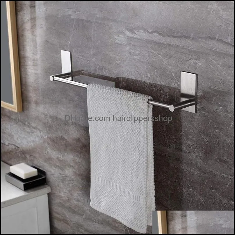 Towel Racks Self Adhesive 16-Inch Bathroom Bar Brushed Stainless Steel Bath Wall Shelf Rack Hanging Stick On Sticky Hanger Conte