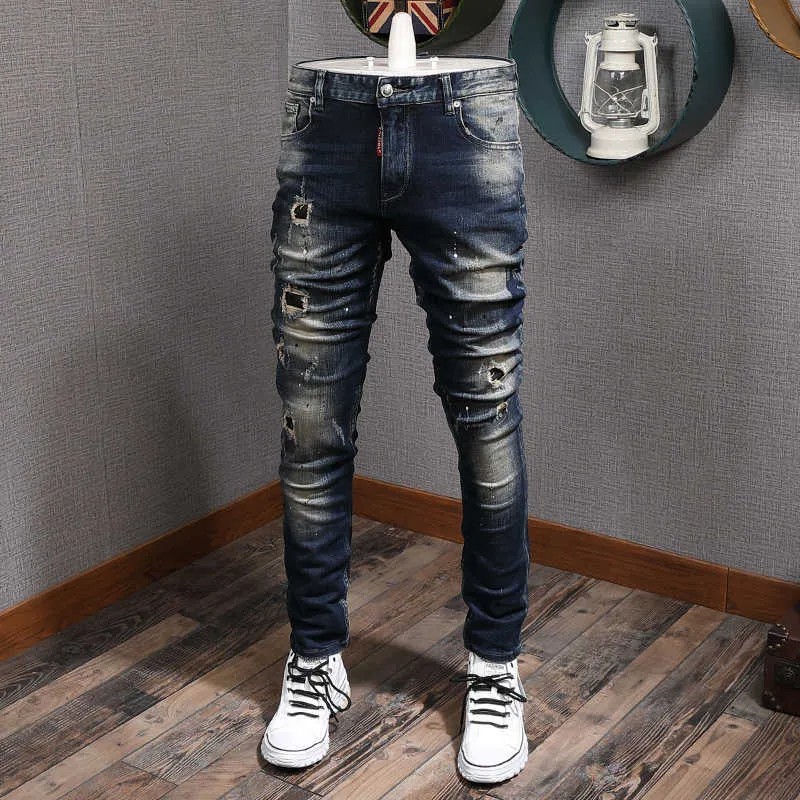 Ly Designer Mode Hommes Jeans Rétro Noir Bleu Déchiré Denim Punk Pantalon Streetwear Haute Qualité Slim Fit Hip Hop Pantalon