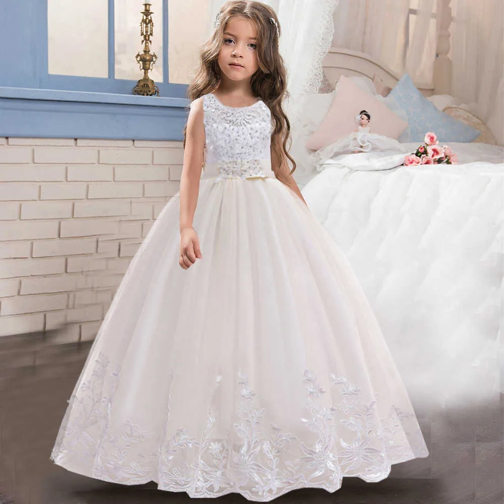 2021 Flower Girl Dress Teen Girl Christmas Dress For Girls Prom Attend Formal Party Dresses Girls Clothes White Girl Costume Q0716