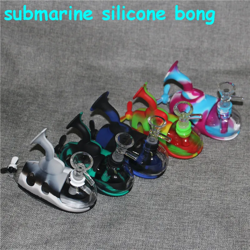 Submarino Silicona pipa de agua Bongs Percoladores pipas de agua tubo shisha Con tazón de vidrio Mini plataformas dab clavos de cuarzo banger