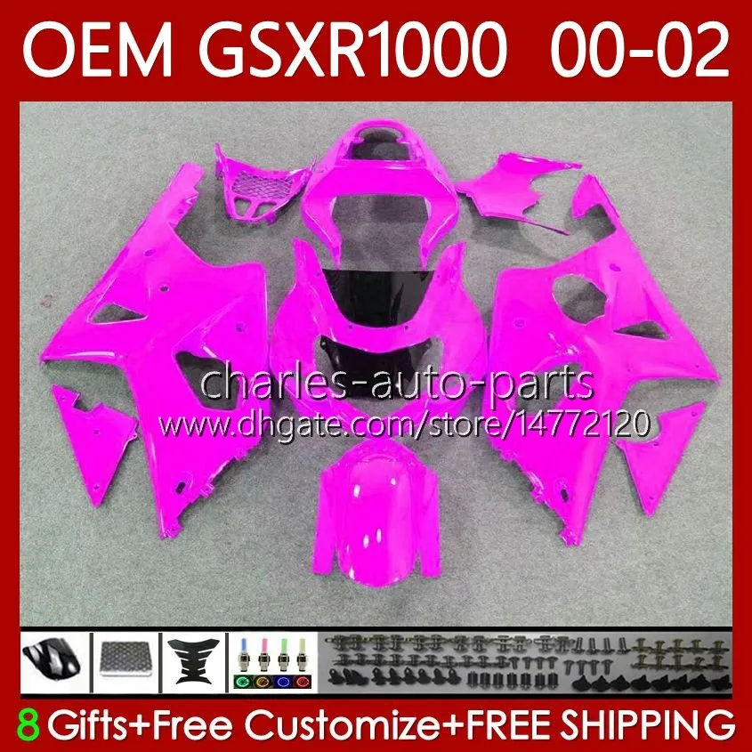 OEM-Karosserie für Suzuki GSX-R1000 1000CC glänzend rosa K2 2001–2002 Karosserie 62Nr
