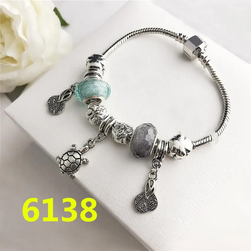 2021 Charm Beads fit for pandora Jewelry 925 Silver Bracelets Snowflake Pendant Bangle blue charms Diy with original gift box