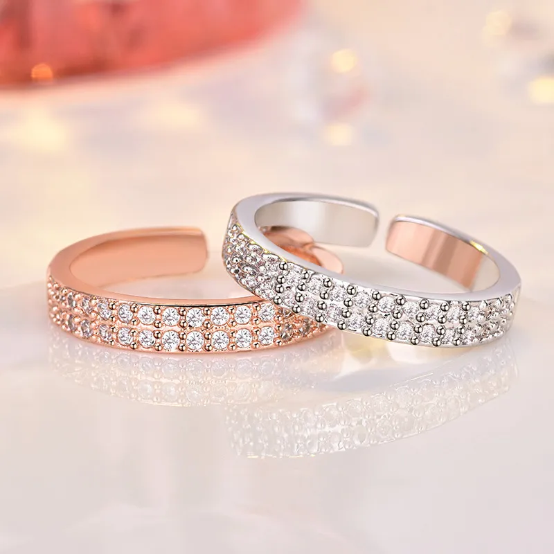 مزدوج من صفتين مكعبات Zirconia Ring Band Rose Gold Iced خواتم قابلة للتعديل للنساء للنساء زوجين مشاركة الأزياء الأزياء ويل و Sandy