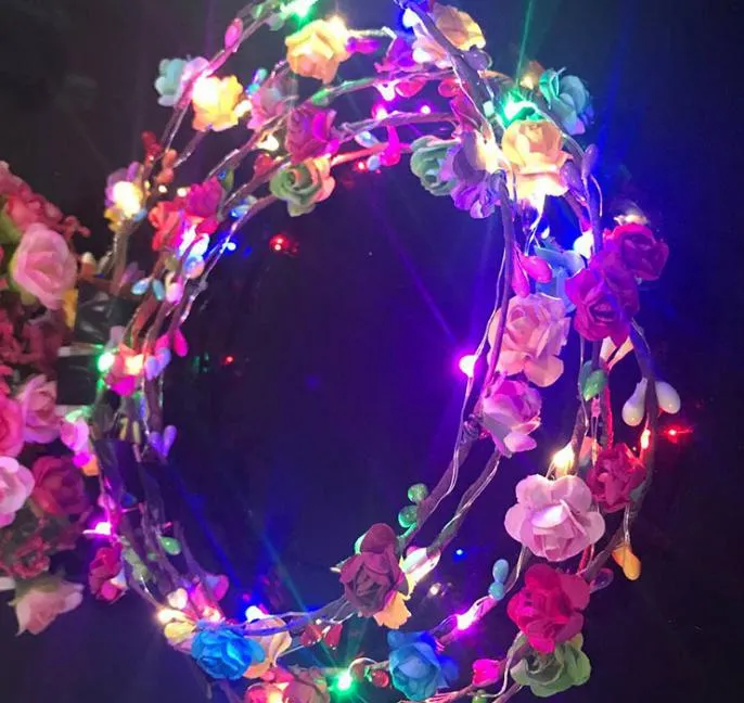 2021 6 ألوان الأطفال الأميرة هدية عيد ميلاد متوهجة ضوء جارلاند عقال اكسسوارات للشعر اكليلا الزهور الصمام أضواء اكليلا من الرأس