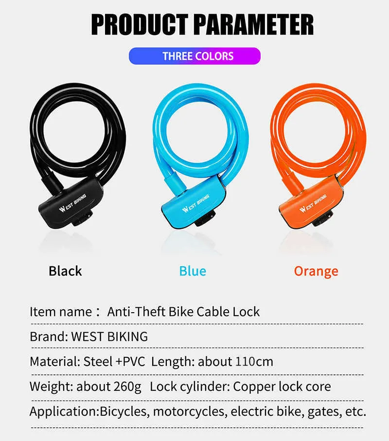 Câble de Sécurité Câble en Acier Tressé Câble de Verrouillage Flexible Verrou de Câble Vélo