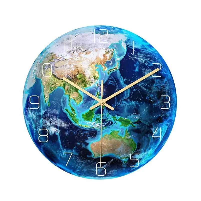 Night Glowing Acrylic 3D Earth Wall Clock In Dark Fluorescent Luminous Needle Art Horloge Modern Home Decoration Living Room 211110