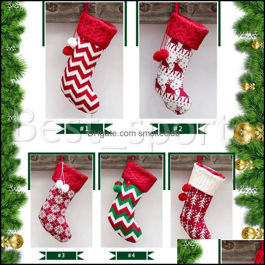 Christmas Stocking Christmas Tree Ornament Snow Elk Christmas Decorations Knit Candy Socks Bags Xmas Gift Bag CYZ2795