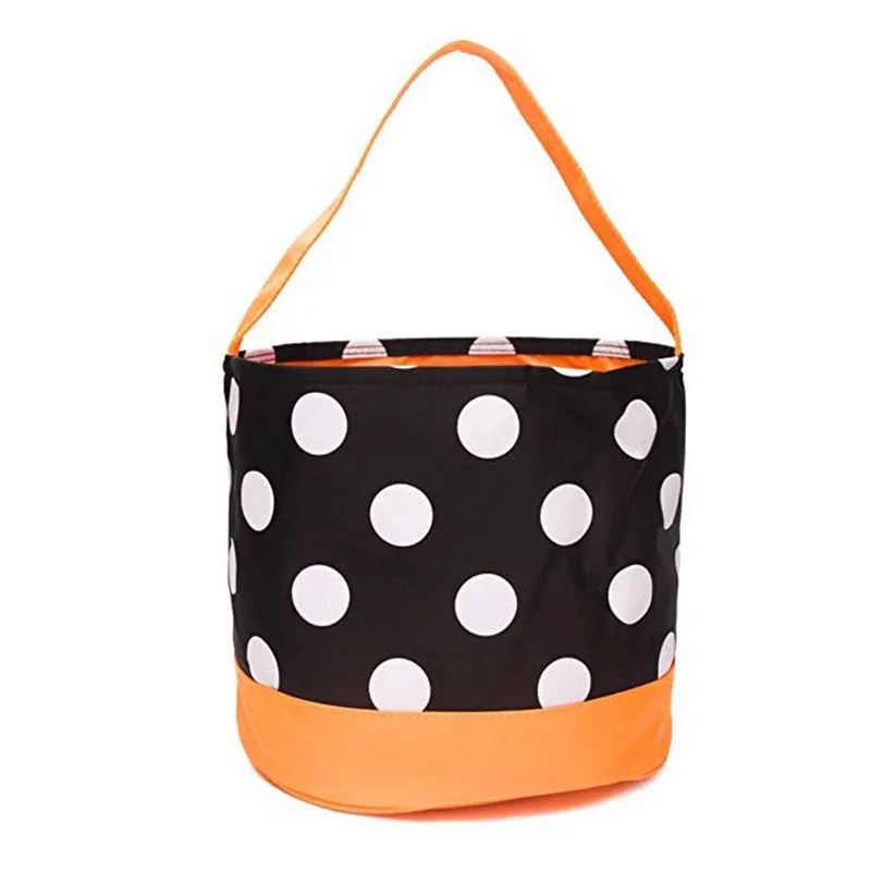 Trick or Treat Bucket Halloween Party Decoration Candy Basket Kids Tote Bag Polyester Handväskor Kindergarten School Present Wraps Polka Dot Shopping Påsar TH0091