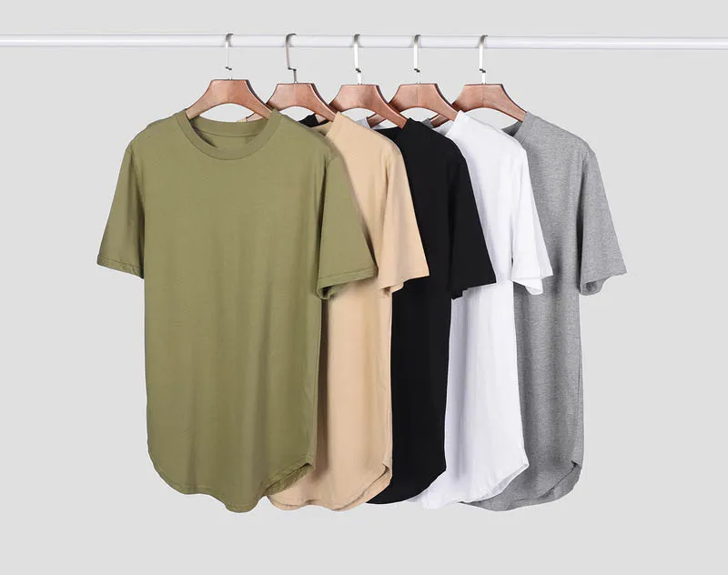 Men's T Shirt Extended Streetwear T-Shirt Men clothing Curved Hem Long line Tops Swag Hip Hop Urban Blank