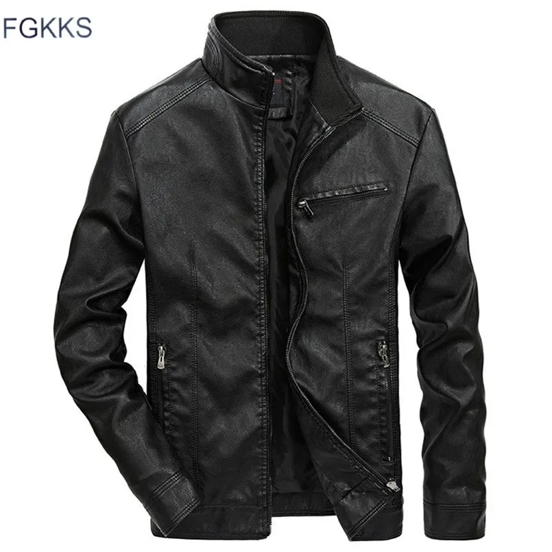 FGKKS Marque Chaud Hommes Veste En Cuir Hommes En Cuir Moto Col Debout Moto Style Vestes En Cuir Pour Hommes 211201