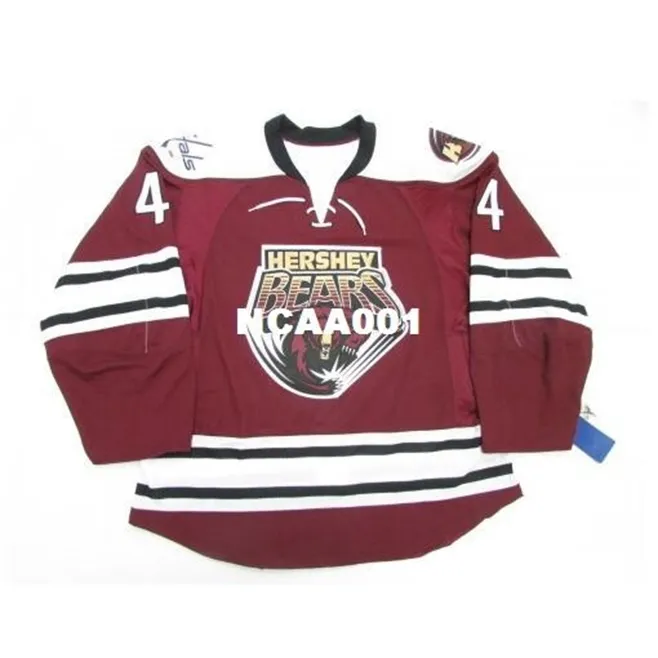 Prawdziwe 001 Prawdziwe pełne hafty # 4 Hershey Bears 4 John Carlson Avalanche Capitals Hockey Jersey lub niestandardowa Jerersey Hockey Jersey