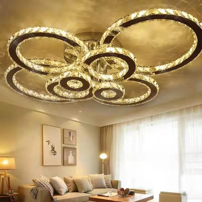 Nieuwe Ecopower Luxe LED Ring Crystal Plafondverlichting Kroonluchters Woondecoratie Verlichting Lamp Design