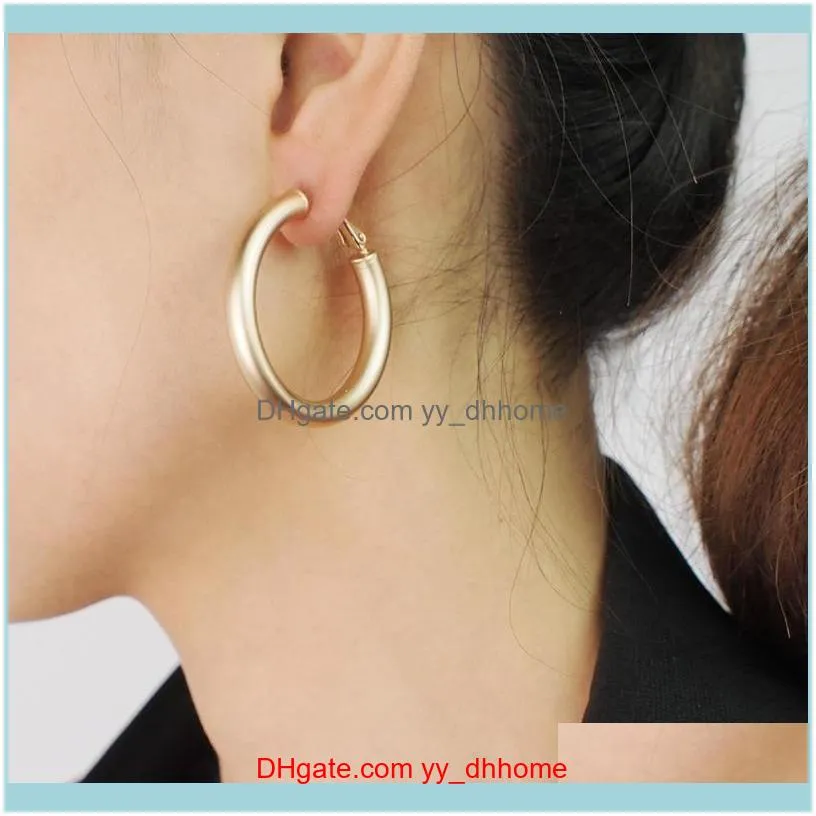 Big Copper Hoop Earrings For Women Matted Gold Color Brass Statement Costume Female Jewelry 4cm/ 5cm / 6cm & Huggie