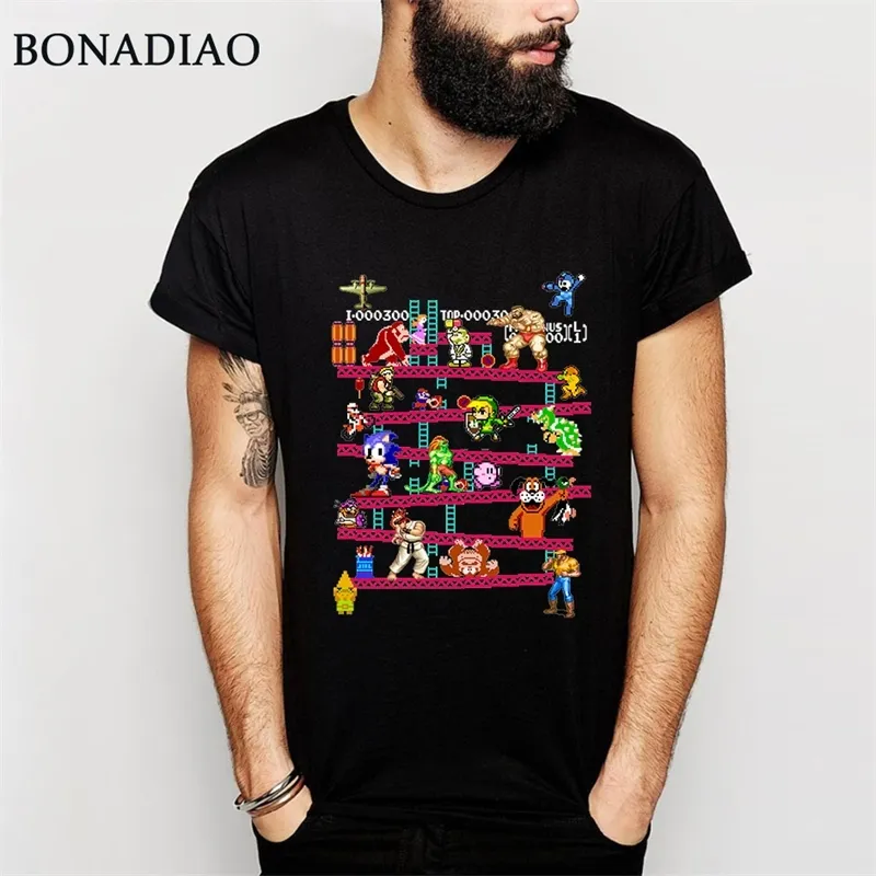 Arcade Game Donkey Kong Collage T-shirt FC Console Game Vintage Stijl Tee Shirt 100% Katoen Plus Size La Camiseta 210304