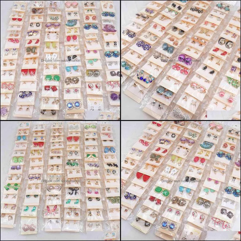 Women`s Fashion 30pairs/lots Crystal Stud Jewelry Earrings European and American Mix Style 210323