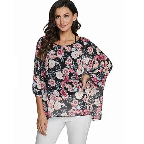 BHflutter Batwing Floral Print Chiffon Batwing Blouse Womens Fashion Casual  Loose Summer Top In Plus Size 4XL 210308 From Cong02, $10.76
