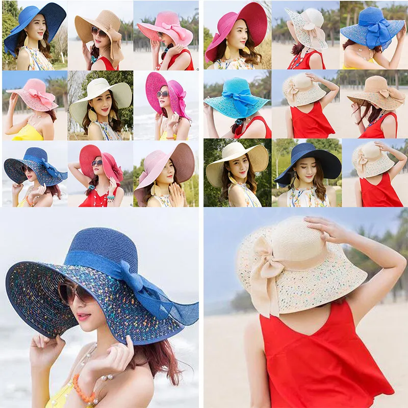 Складная леди пляж соломенные шляпы солнце шляпы дамы широкие краевые соломенные шляпы открытый складной пляж Панама шляпы церковные шляпы DB505