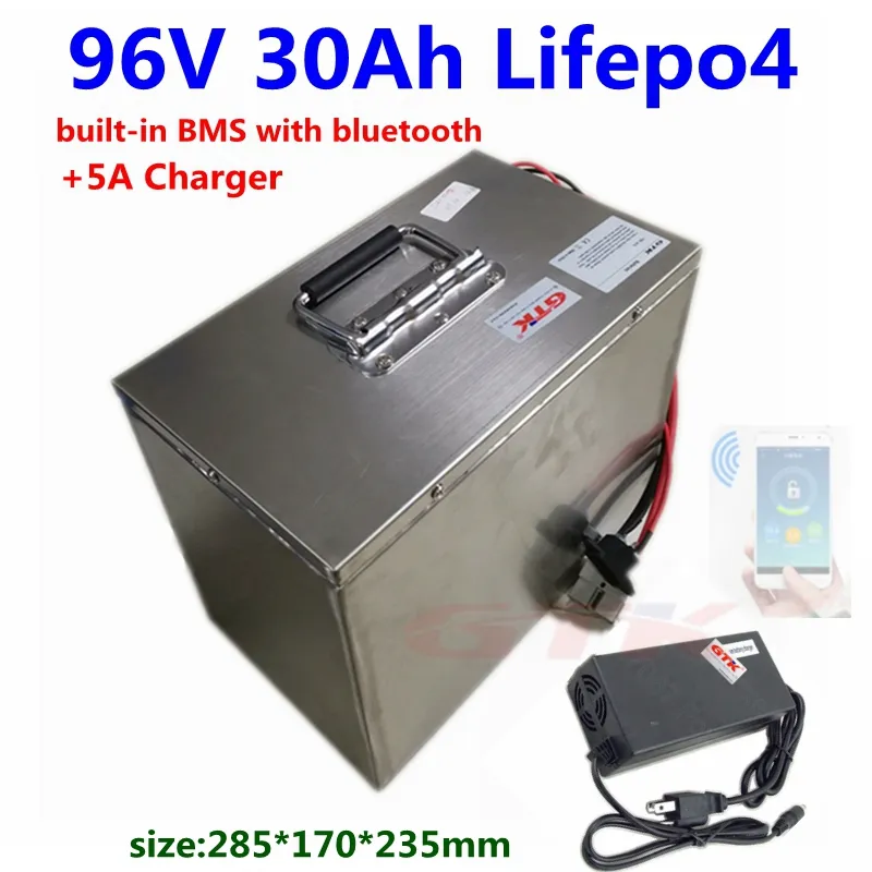 GTK LIFEPO4 96V 30AH Lithium Battery Pack BMS avec Bluetooth pour 2500W Evike Scooter Solar System Motorcycle + 109,5 V Chargeur