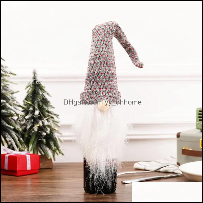 Christmas Wine Bottle Cover Long Hat Plush Gnome Wine Bottle Cap Topper Holiday Dining Table Decorations JK2008XB
