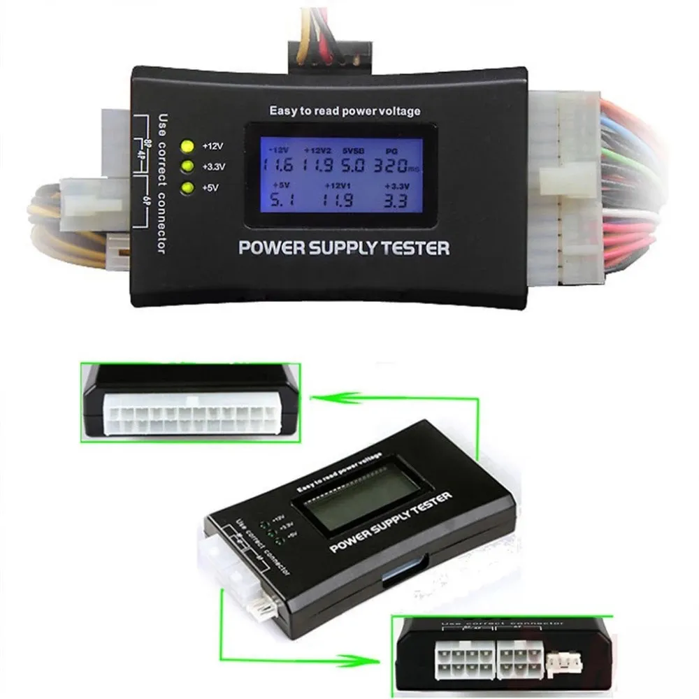 Medição Digital Display LCD PC Computador 20/24 PIN Power tester Verificar ferramentas de testador de diagnóstico de fornecimento de banco rápido