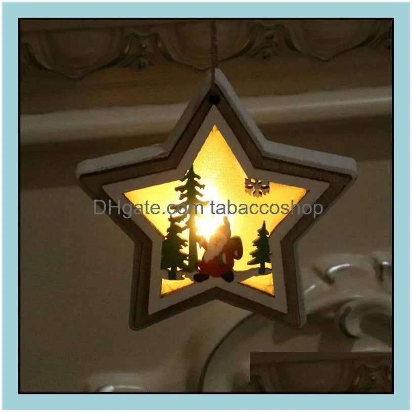 Christmas Lighted Wooden Pendant Christmas Tree Bell Gift Star Design Hanging Pendant Merry Xmas Tree Hanging Ornament CCA12579
