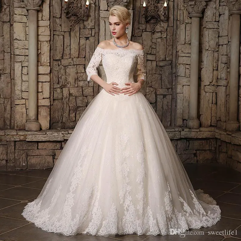 Einfach bescheiden ein Linienkleid Hochzeitskleid Spitzen Applikationen Back Spee Up Country Style Chic Bridal Custom Made gemacht