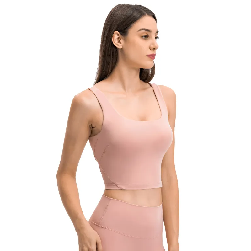 Colete Ioga L-120 com Almofada no Peito Roupa de Fitness Sensação de Sutiã Esportivo Amanteigado Macio com Alça em Forma de U Regata Cor Sólida Tops Femininos