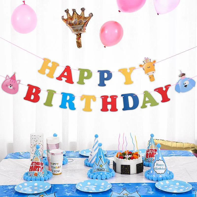 Party Dekoration Cartoon Tier Alles Gute zum Geburtstag Brief Bunting Kinder Flagge Pull Banner Papier Szene Layout