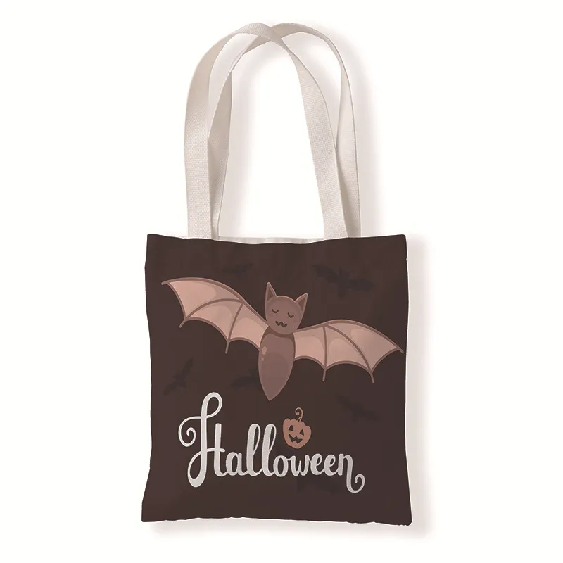 Halloween Casual Print Reusable Eco Friendly Shopping Bags Bat Pumpkin Ghost Canvas Gift Fashion Handbags Grocery Shoulder Loose Change Storage Tote Bag TR0086