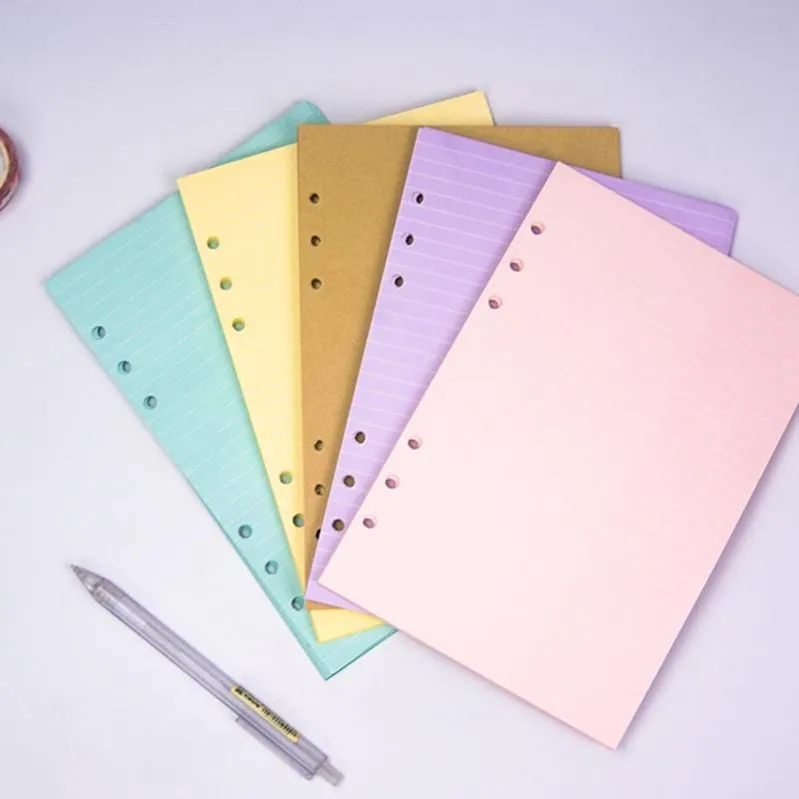 40 Sayfalar Notepads Kağıt A5 A6 Dizüstü Bilgisayar Endeksi Daily Planner için Renkli Kart Kağıtları 6 Delik Okul Malzemeleri FHL477-WLL