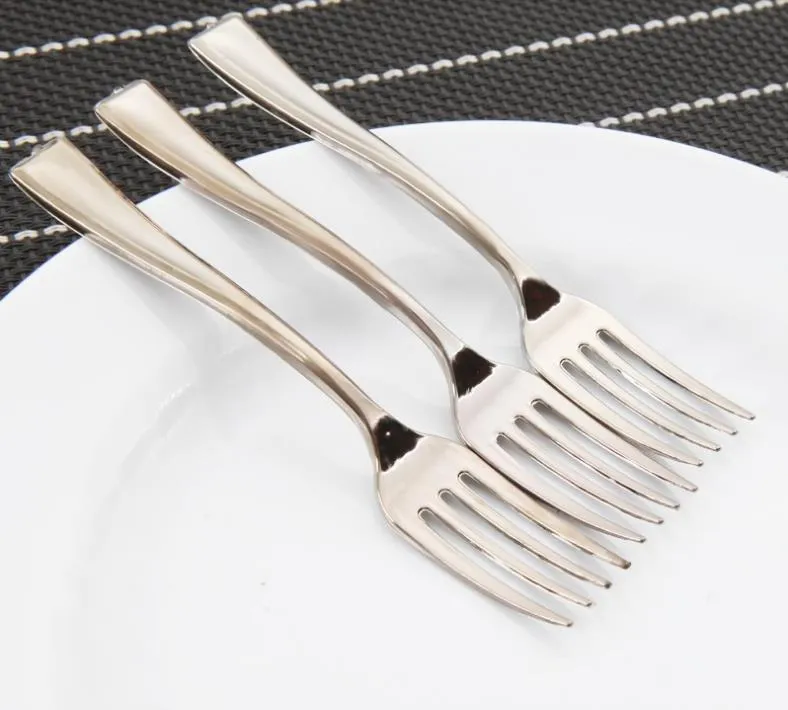 1000 sztuk 3.9 "Plastikowy Jednorazowy Mini Silver Fork 10 cm Degustacja Ciasto Deserowe Widelec Do Wesele Suplies Sn1941